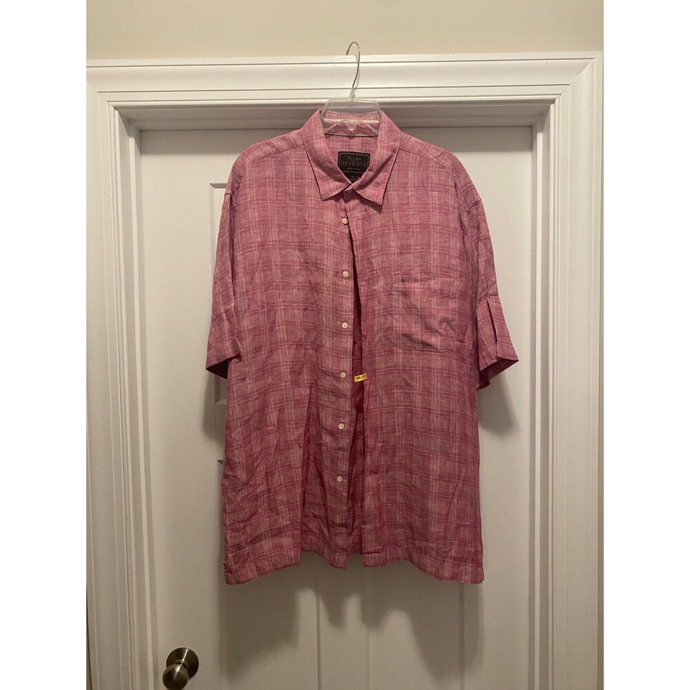 Jos a Banks Men's Size XL Pink Plaid Linen Shirt Preppy Coastal Button Down SS